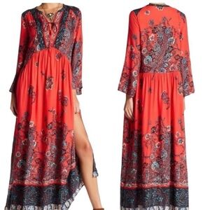 Free People Red and Blue Floral Maxi Dress
